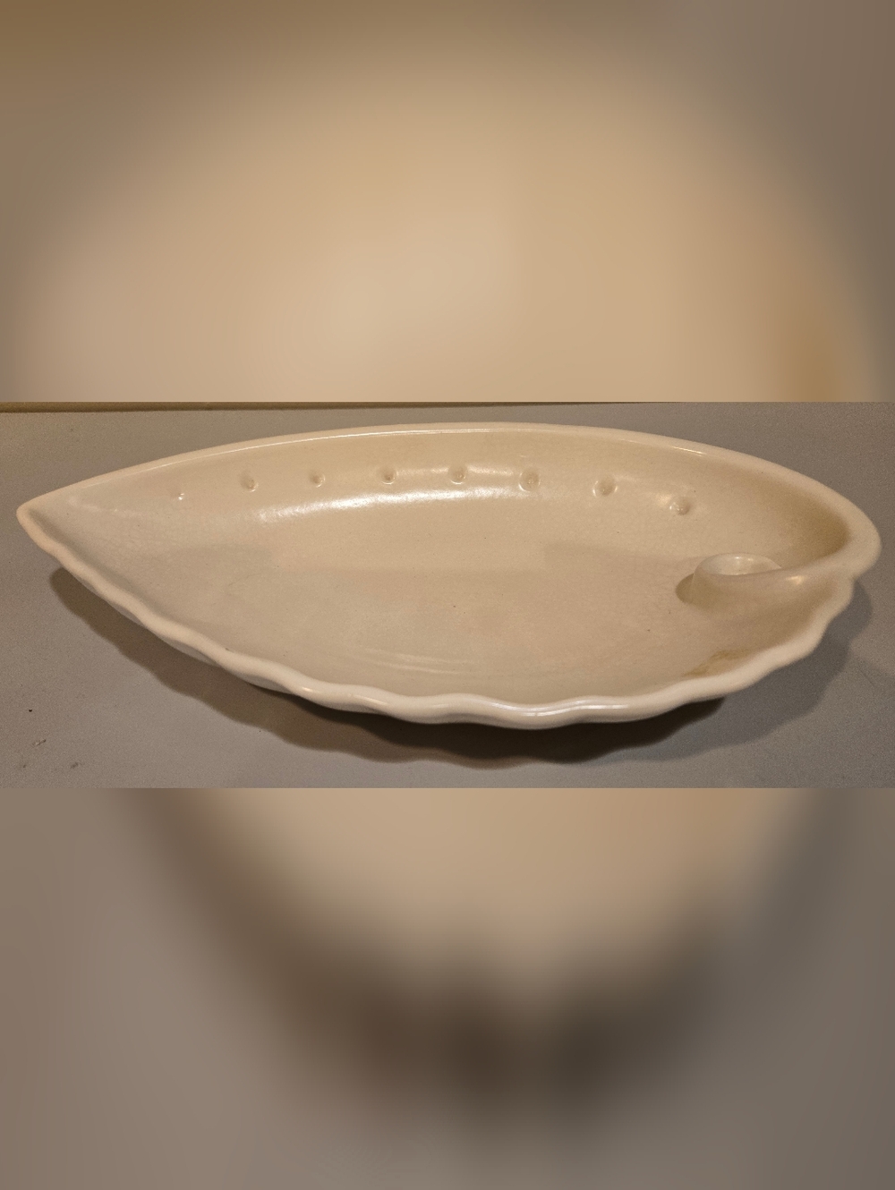 Cream Ceramic Shell-Shaped Serving Dish Red Wing Pottery